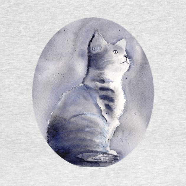 Expressive Watercolor Cat with Polka Dot Background by Sandraartist